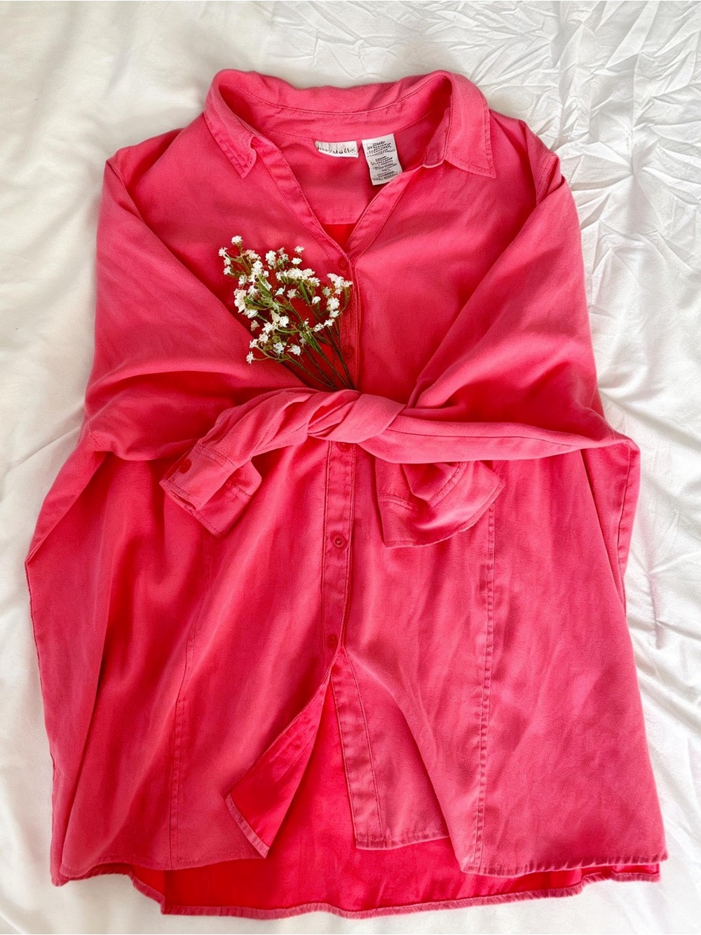 White Stag Woman 3X Coral Pink Button Up Blouse Soft Suede Feel Lightweight Top